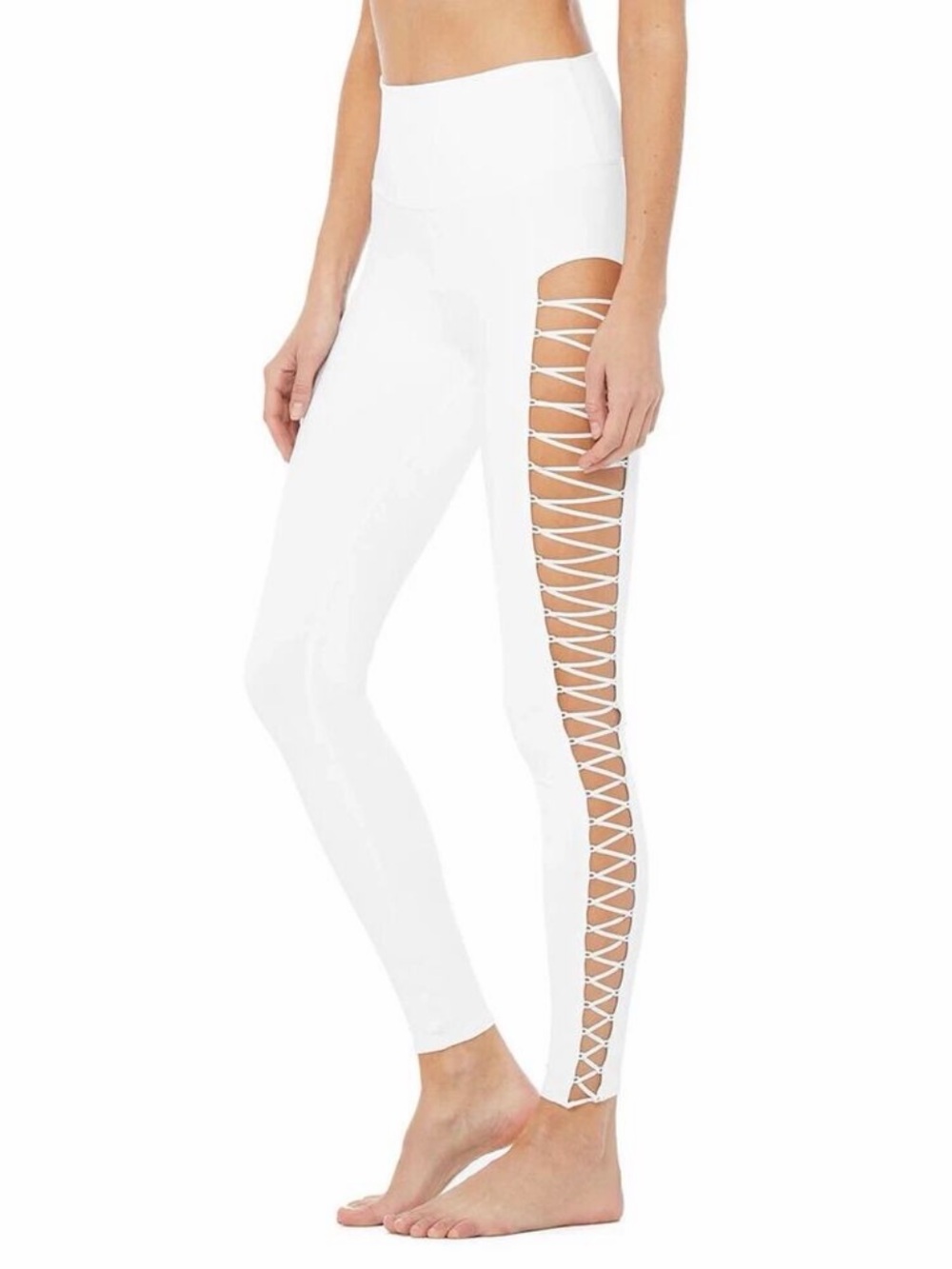 Alo Yoga White Lace-Up Side Cutout Leggings Women Size Small